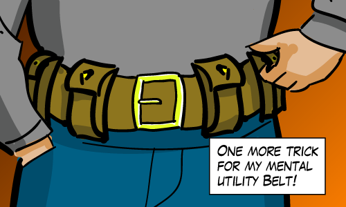 Opening a pocket on a utility belt.