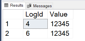 Results showing two rows with LogId=4 and LogId=6